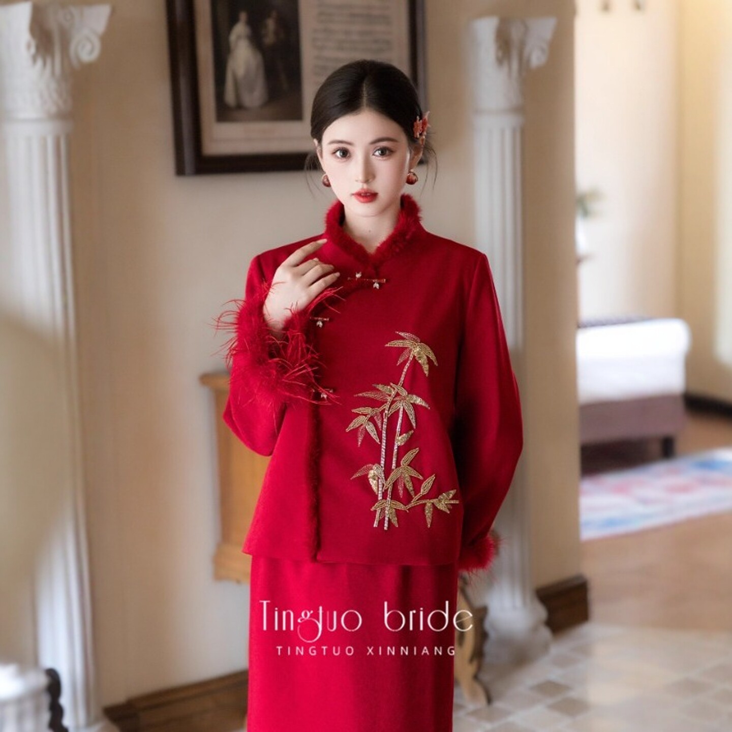 海棠记新中式红色敬酒服新娘新款秋冬订婚礼服女长袖回门答谢宴装