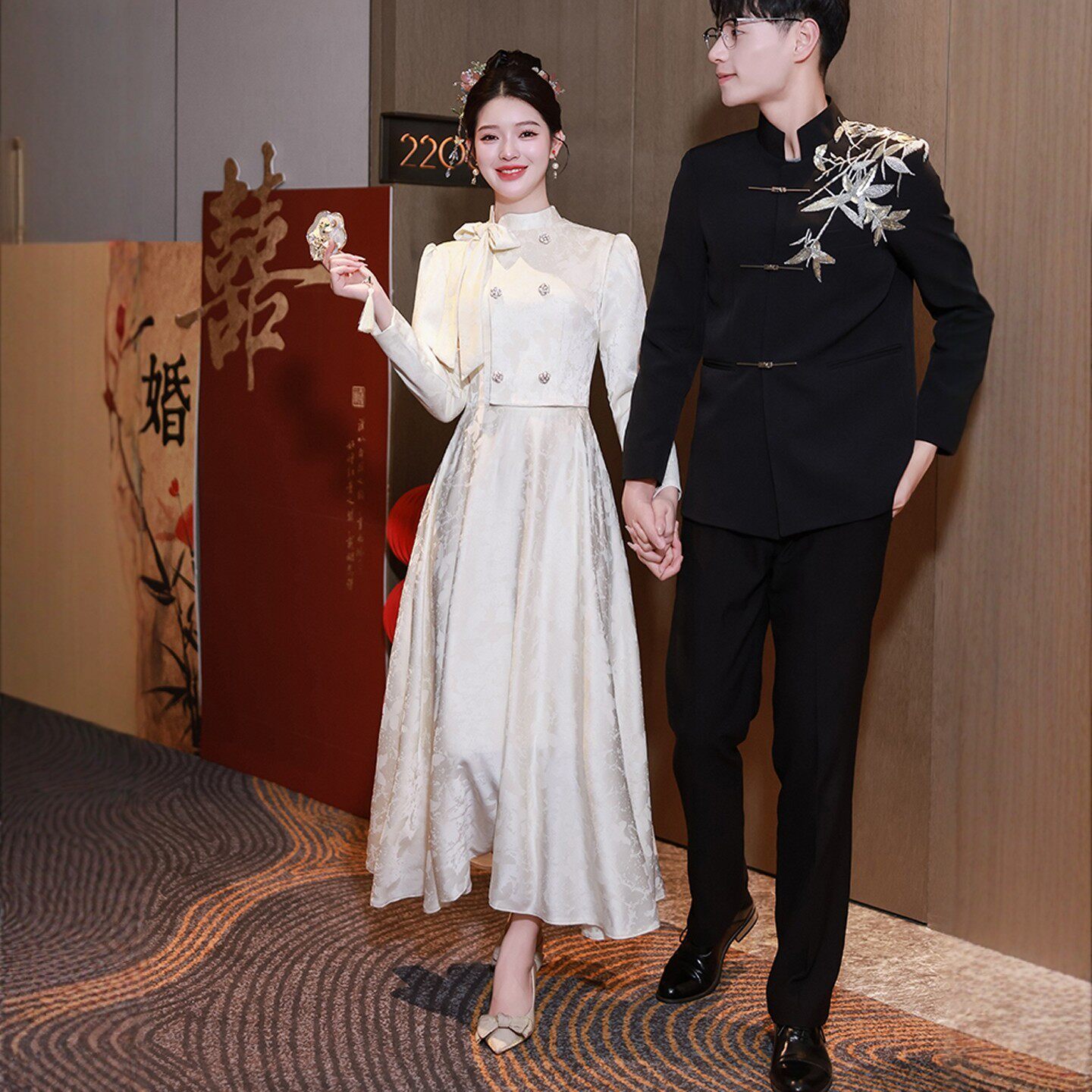 海棠记香槟色旗袍订婚礼服裙女新中式敬酒服新娘高级感结婚便装裙