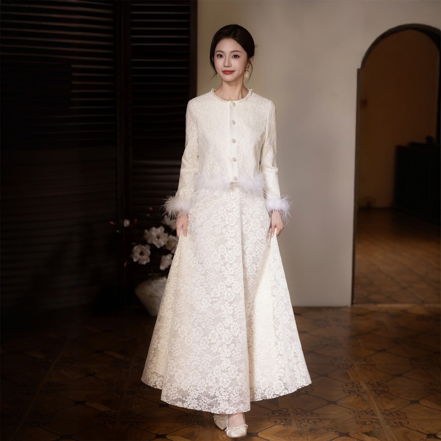 海棠记中式订婚礼服长袖新款新娘