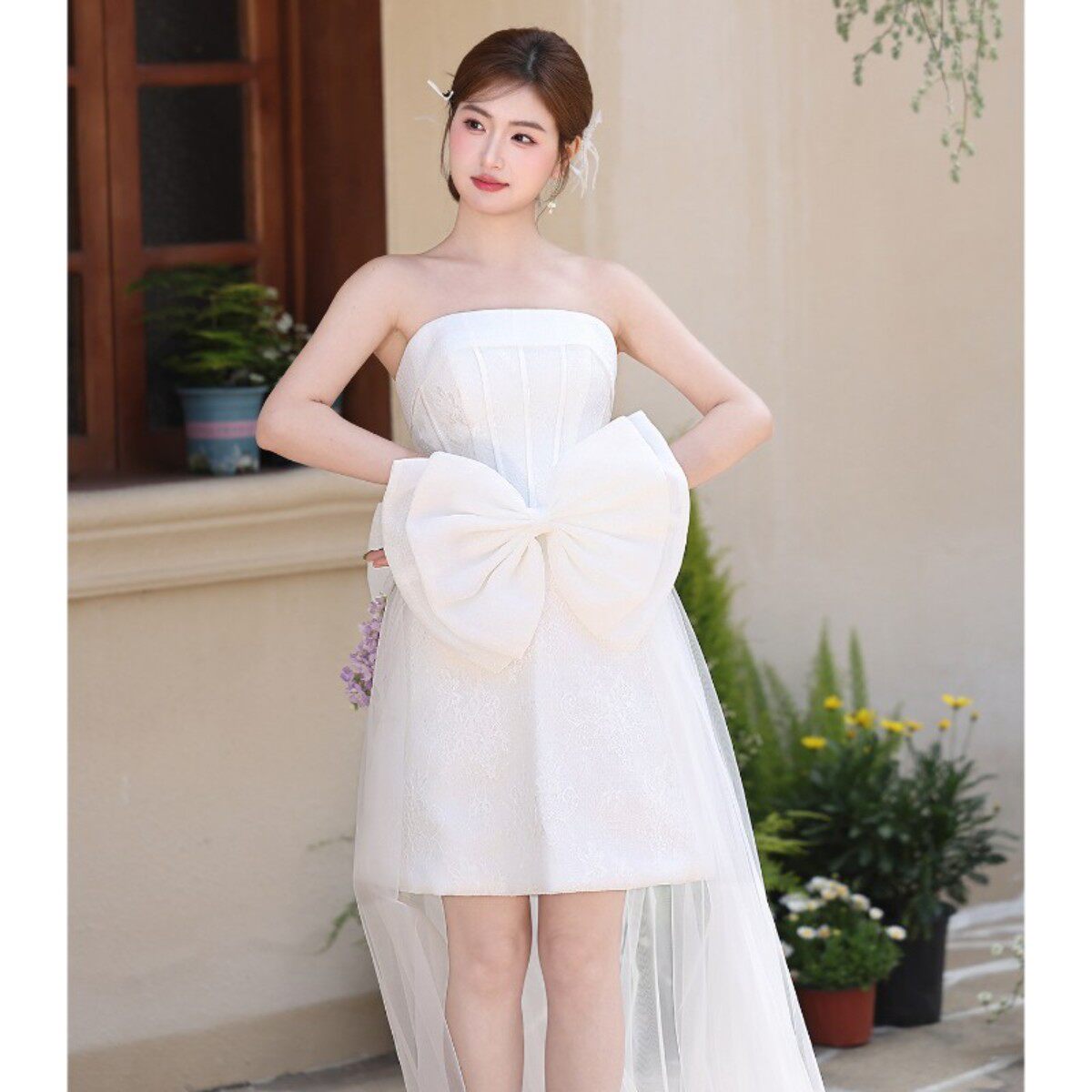 云海轻奢小众高端晚礼服裙女高级感法式白色成人礼抹胸连衣裙领证
