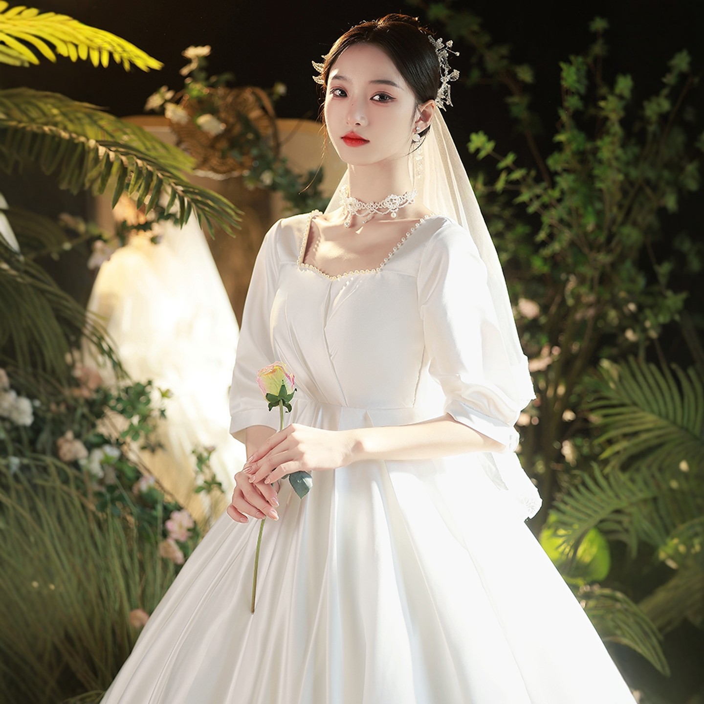 海棠记孕妇婚纱2025新款新娘胖mm大码遮孕肚缎面孕晚期轻主纱裙女