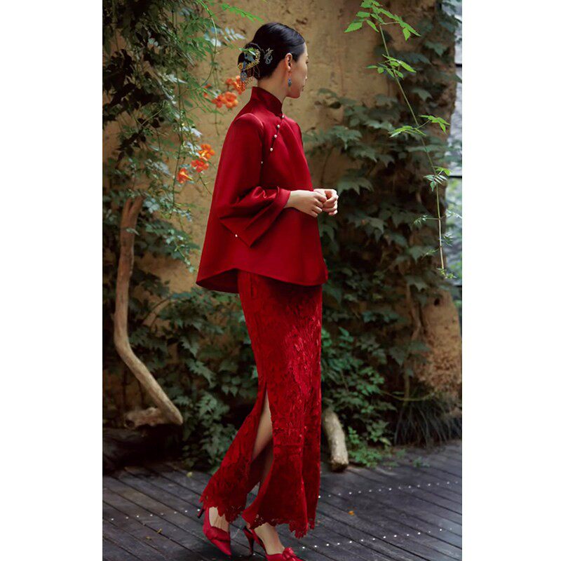 旗袍敬酒服新娘结婚新中式礼服女复古订婚连衣裙高级两件套秋冬季