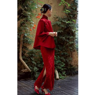 旗袍敬酒服新娘结婚新中式礼服女复古订婚连衣裙高级两件套秋冬季