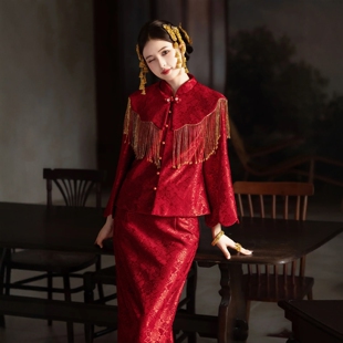 海棠记红色敬酒服国风新娘订婚唐装礼服裙新中式绝美喜嫁回门晨袍