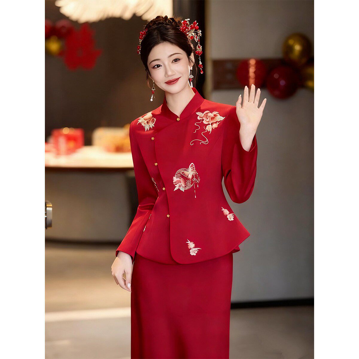 新娘订婚礼服裙女新中式旗袍结婚敬酒服高级感高端回门晨袍两件套