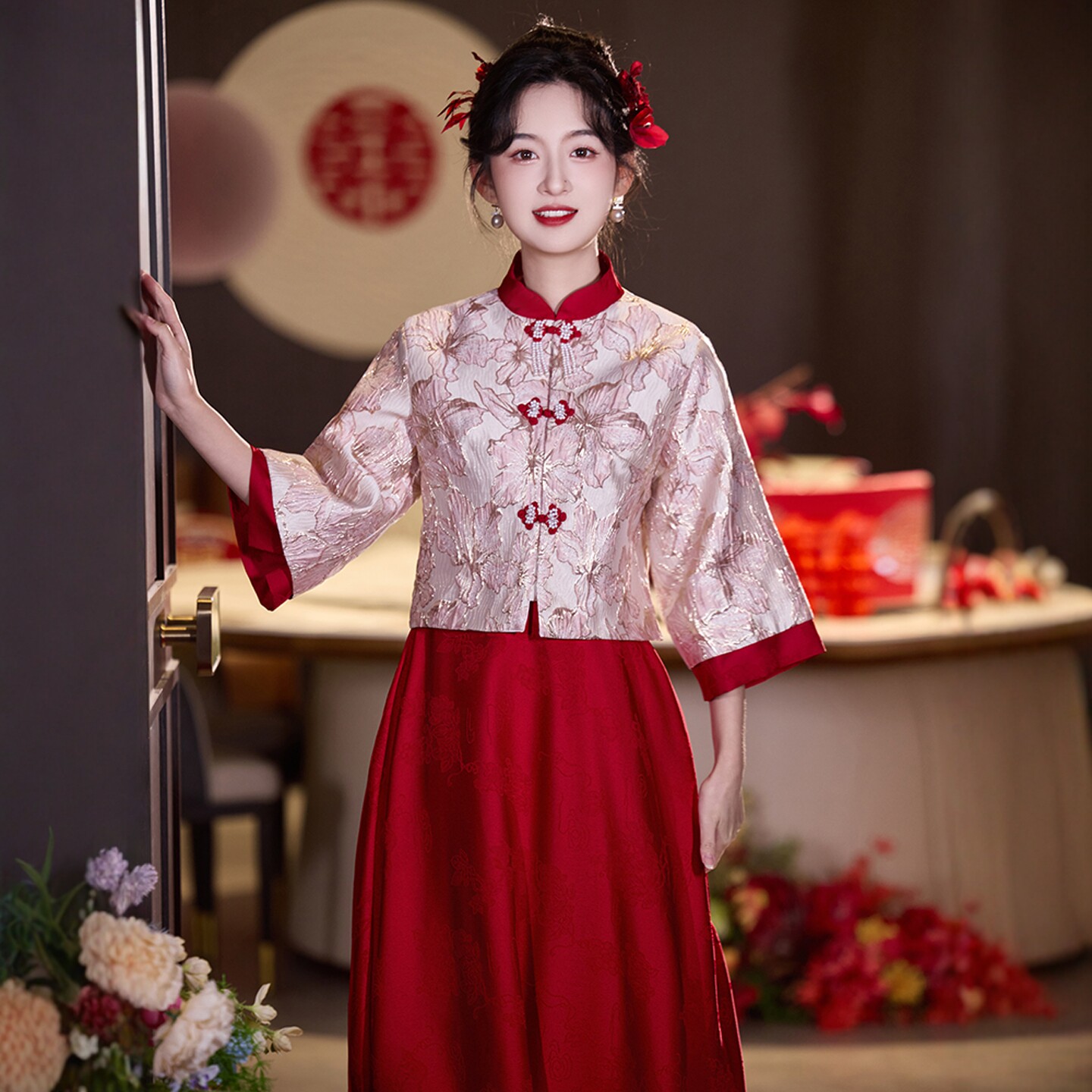 海棠记大码旗袍敬酒服新娘胖mm服