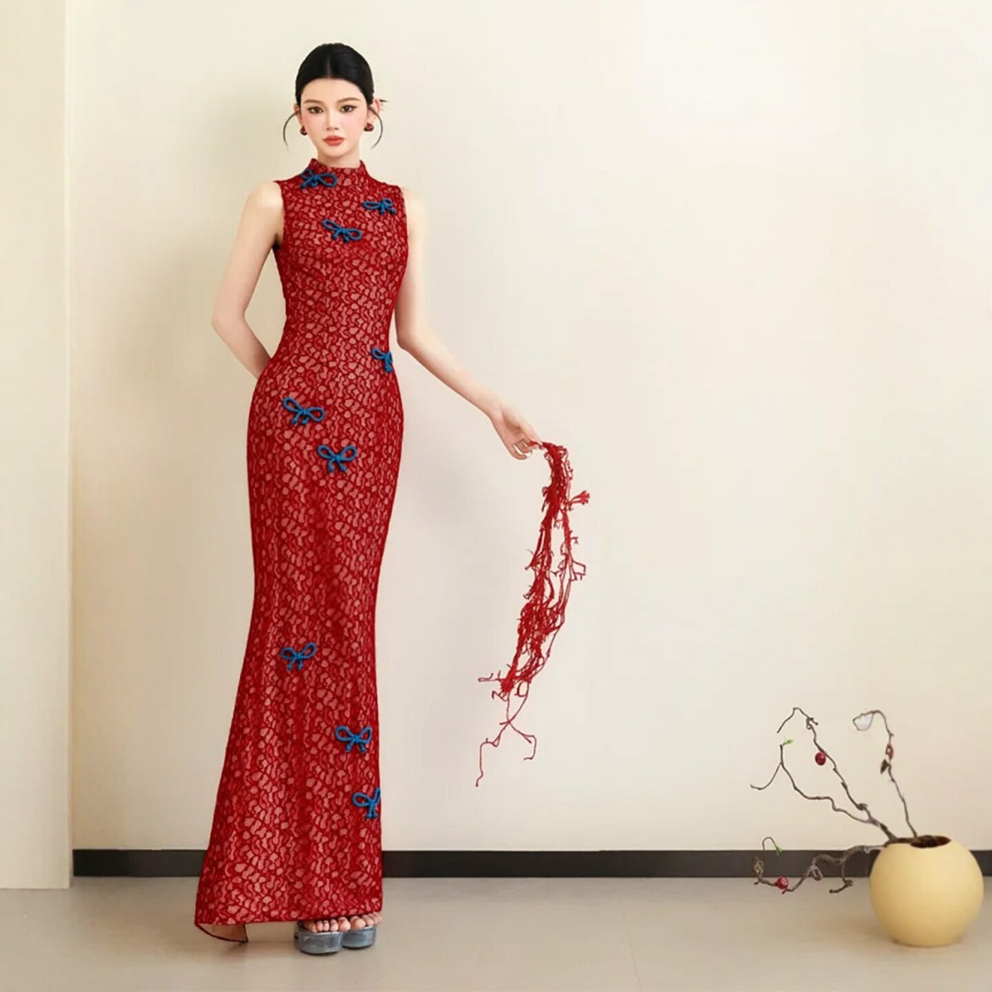 海棠记新中式晨袍女新娘敬酒服新高端复古蕾丝改良旗袍订婚礼服裙