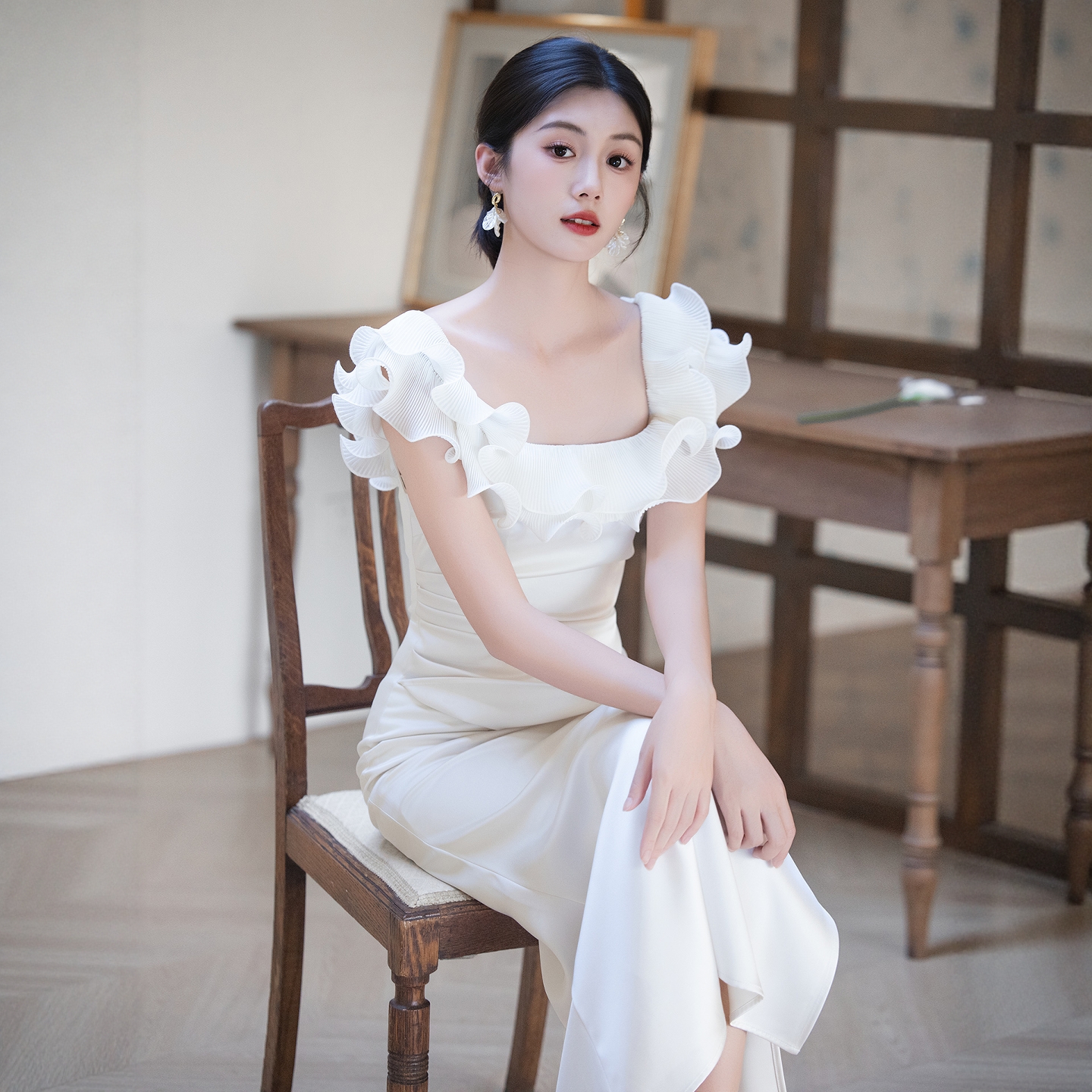 海棠记白色晚礼服女新款订婚裙