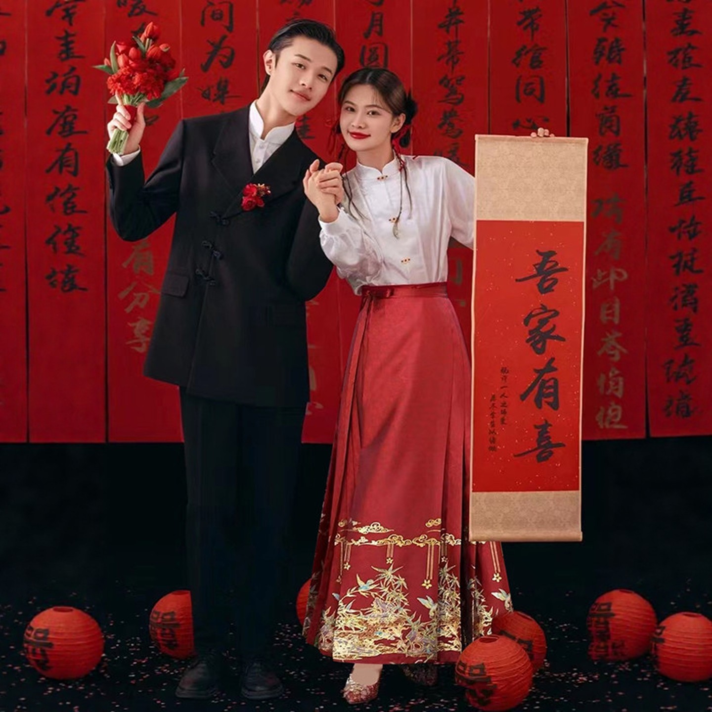 海棠记敬酒服新娘中式红色马面裙