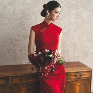 海棠记旗袍晚礼服女高级感新中式绝美改良订婚连衣裙红复古敬酒服