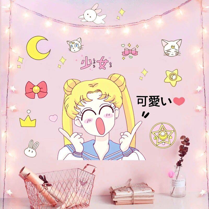 美少女战士网红贴纸  ins女生房间装饰少女贴画行李箱书桌卡通贴,家居饰品,软装墙贴,淘宝优惠券,粉丝福利购,淘宝优惠卷