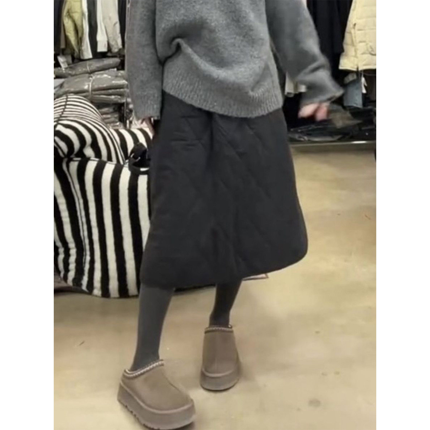 欧货轻熟深灰色半身裙女