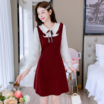 假两件针织连衣裙气质打底毛衣裙