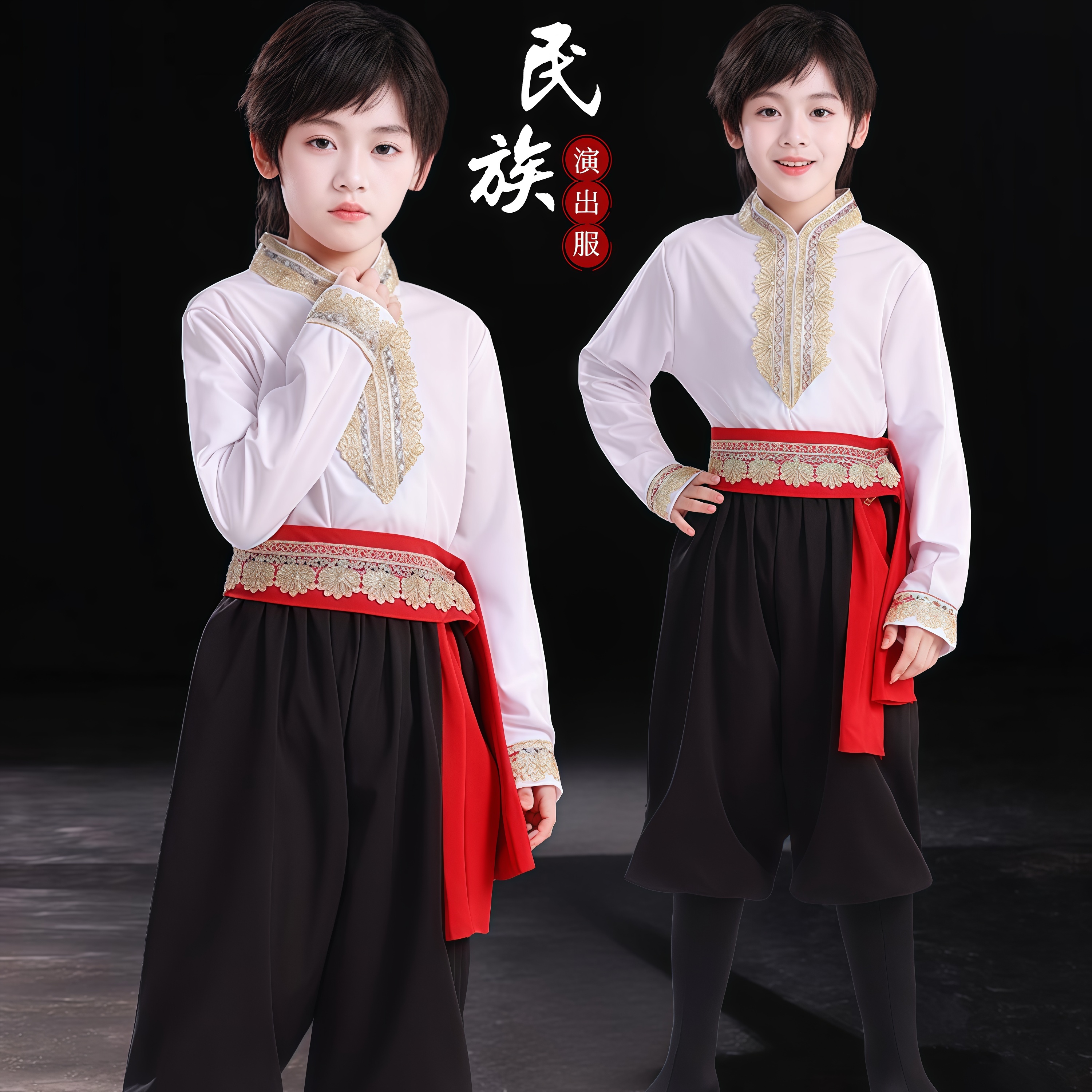 新疆维吾尔族舞蹈服男童学生表演服演出服装回族哈萨克族剧目服装