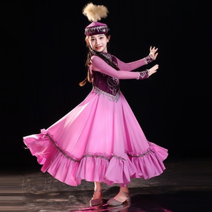 女童哈萨克族大摆裙艺考新疆维族舞蹈演出服装 幼儿少数民族儿童女