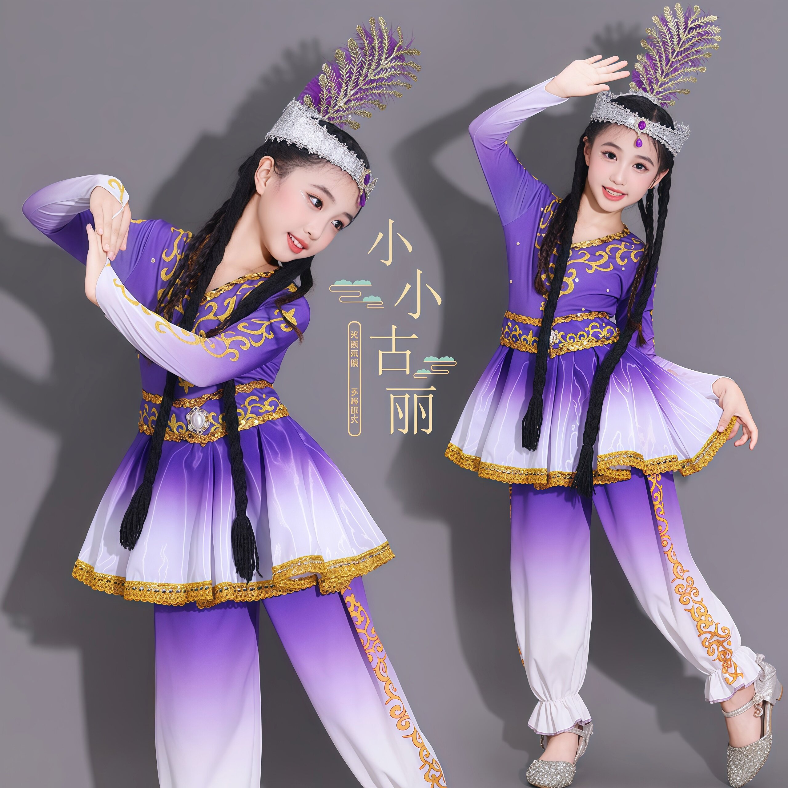 六一儿童新疆舞蹈演出服女童维族舞蹈服古丽娜扎铃铛舞台表演服装