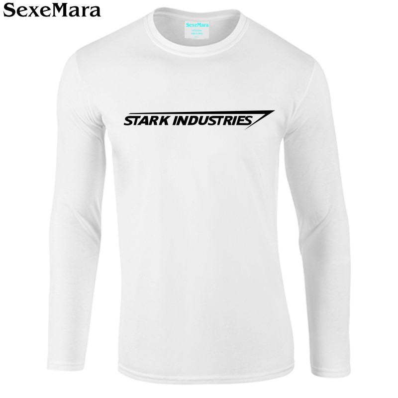 stark industries史塔克工业钢铁侠纯棉圆领男款宽松大码长袖t恤