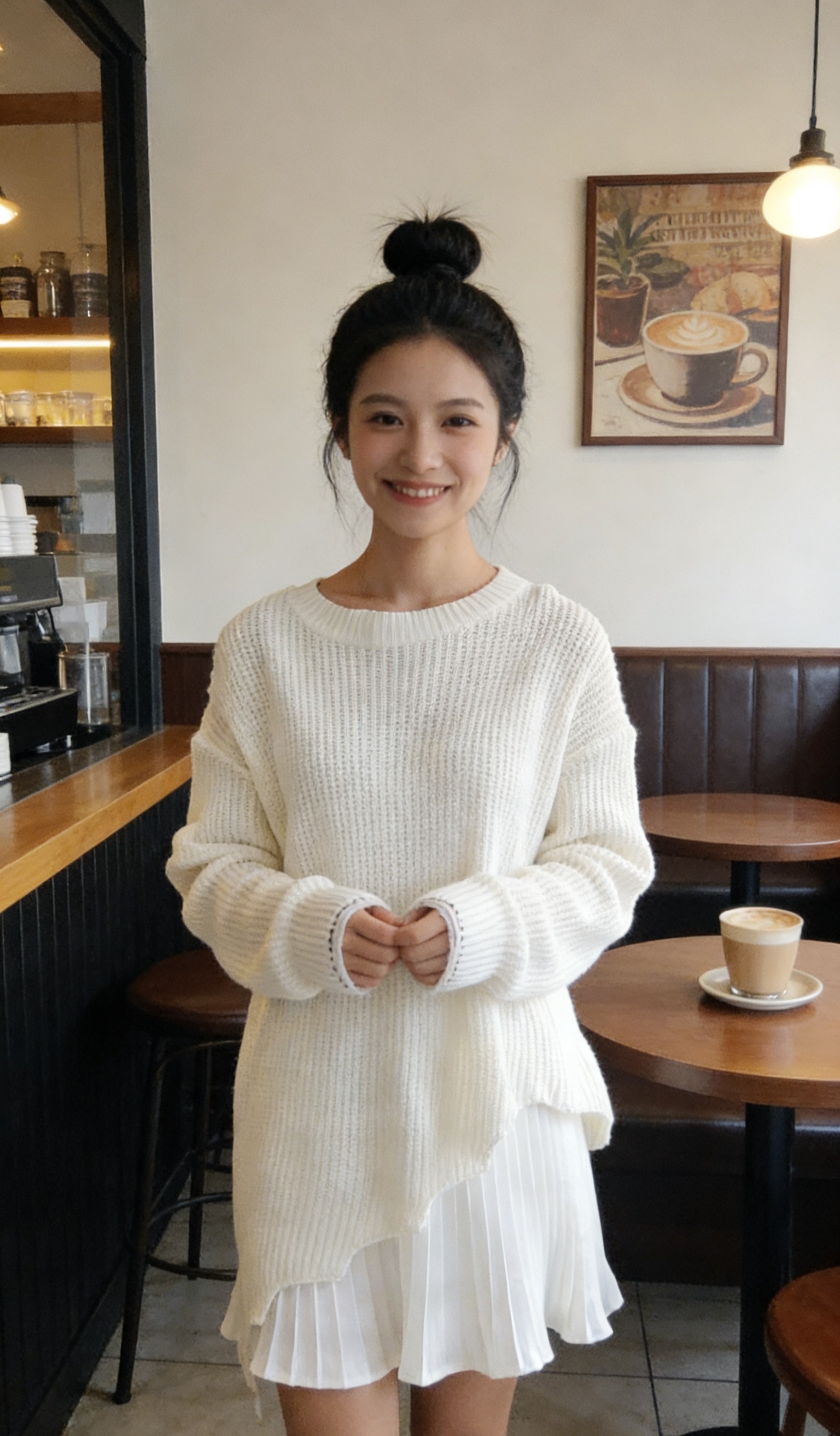 小慧小个子韩系设计感中长款毛衣显高宽松圆领不规则毛针织衫