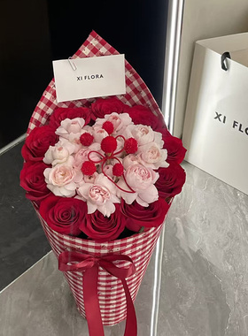 抱抱桶鲜花北京粉玫瑰冰激凌花筒红玫瑰仙子之吻蛋糕花送女友鲜花