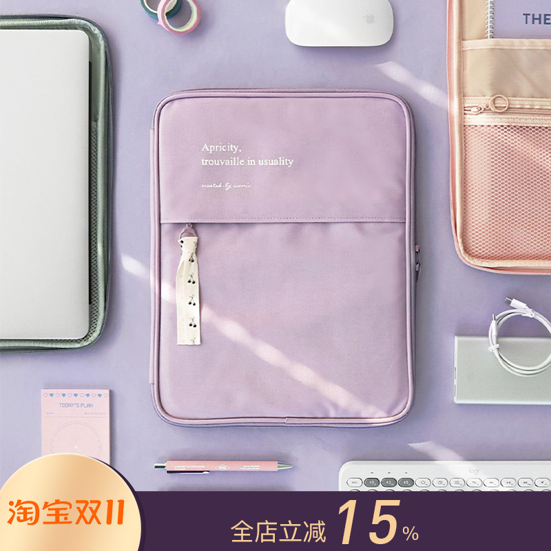 韩国进口ICONIC便携棉质13寸笔记本电脑包A4文件分层收纳包内胆包包中包缓冲保护适配MacBook AirPro华为荣耀