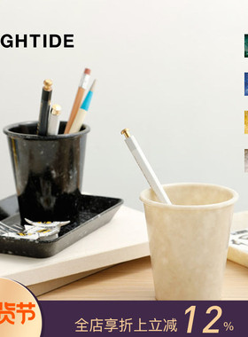 现货 HIGHTIDE MARBLED大理石纹 树脂桌面文具收纳笔筒 花盆