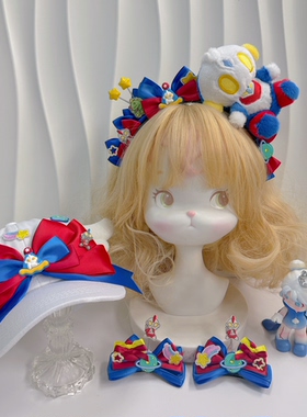 原创大花手作蓝色奥特曼怪兽儿童卡通发饰发箍对夹棒球帽