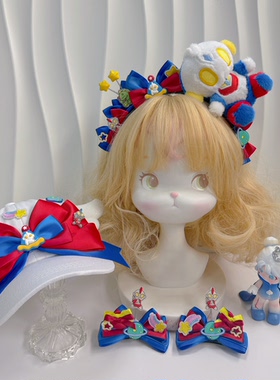 原创大花手作蓝色奥特曼怪兽儿童卡通发饰发箍对夹棒球帽