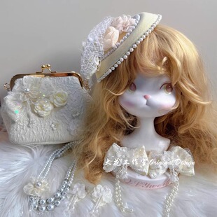原创大花手作白秀珠新中式 民国大小姐发饰礼帽发夹手提包项链