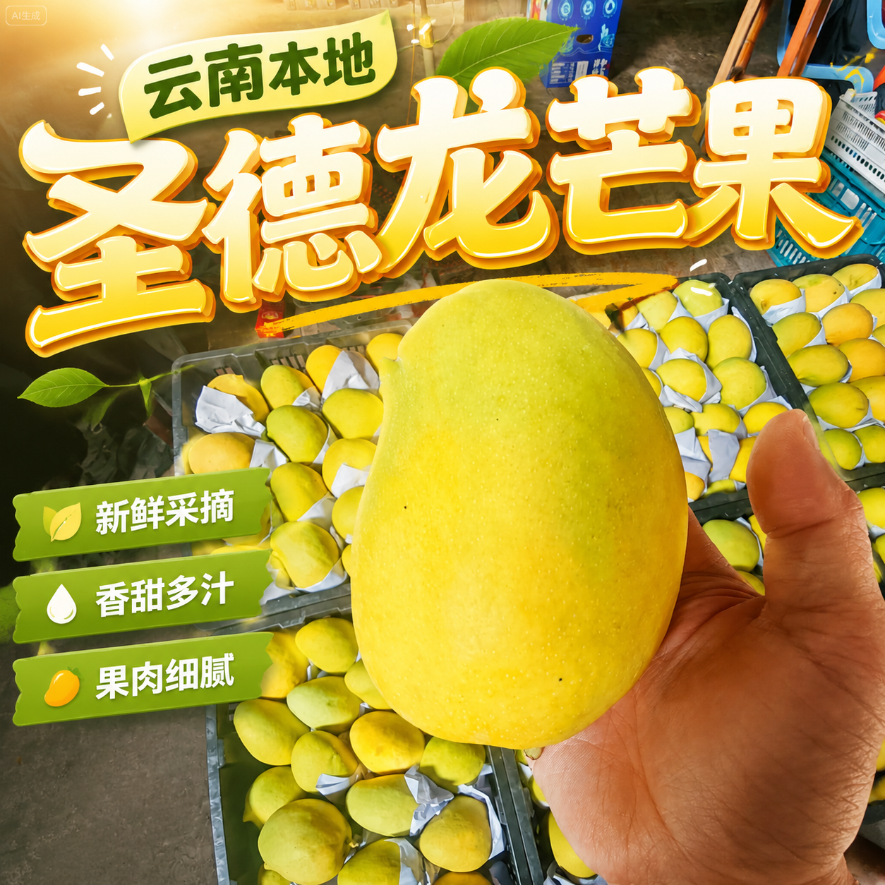 正宗圣德龙芒果云南产地直销香甜多汁新鲜采摘现摘果肉细腻树上熟