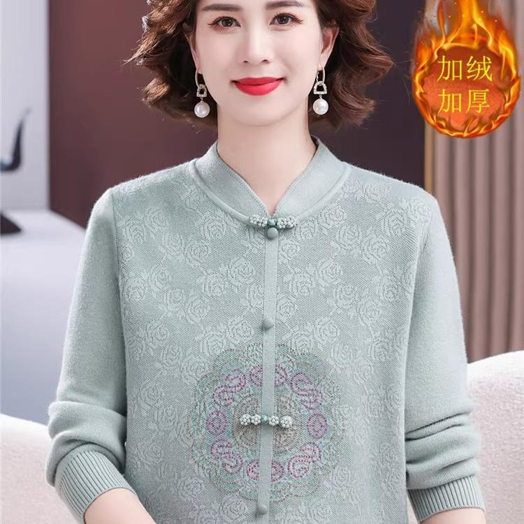 妈妈装冬季新中式加绒毛衣