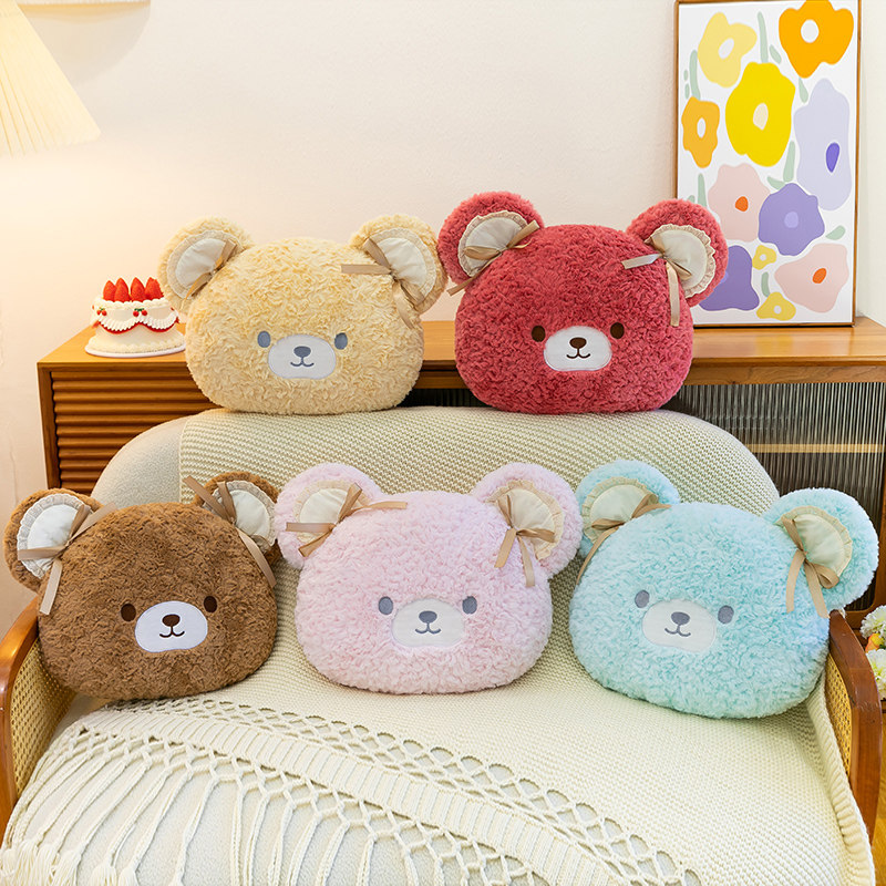 可爱小熊抱枕毛绒玩偶熊头抱枕少女心靠垫抱睡安抚送儿童床上公仔