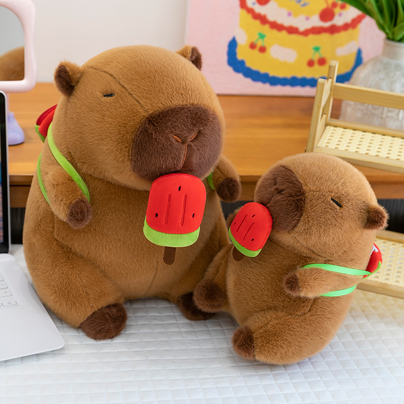 西瓜雪糕水豚毛绒玩具公仔可视背包卡皮巴拉玩偶儿童抱枕礼物男女