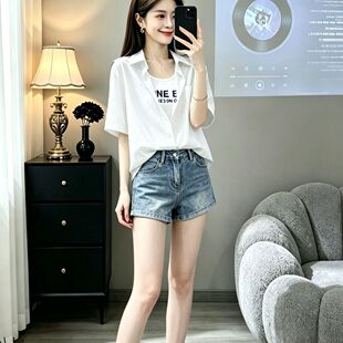 假两件白色吊带+衬衫女夏季新款Polo领前短后长慵懒风显瘦上衣潮