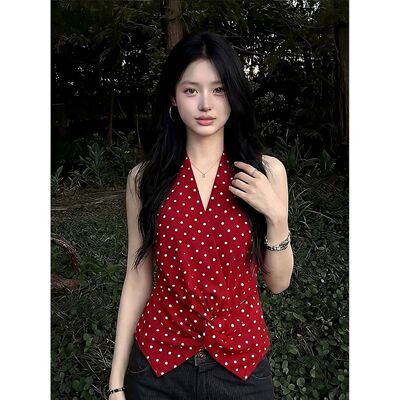 纯欲辣妹挂脖扭结吊带背心衬衫女夏季款泰式独特绝美外穿无袖上衣