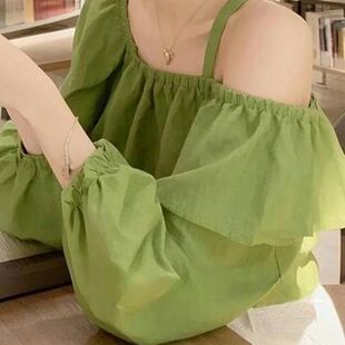 气质露肩上衣开春小众穿搭2025年新款 超好看减龄衬衫 独特漂亮女装