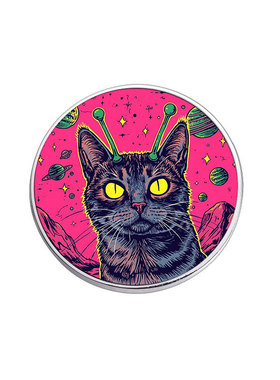 粉色炫酷黑色猫咪胸针金属徽章服饰圆形星球太空宇宙背包配饰品