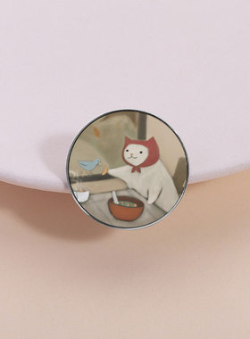 卡通红帽猫咪欧美趣味做饭胸针金属徽章服饰背包配件品领针圆形