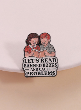 情侣头像读书胸针 LETSREADBANNEDBOOKS 徽章书迷别针服饰配饰品