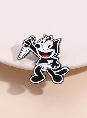 卡通动画片周边金属胸针服装配饰领针黑色的拿刀的猫咪勋章