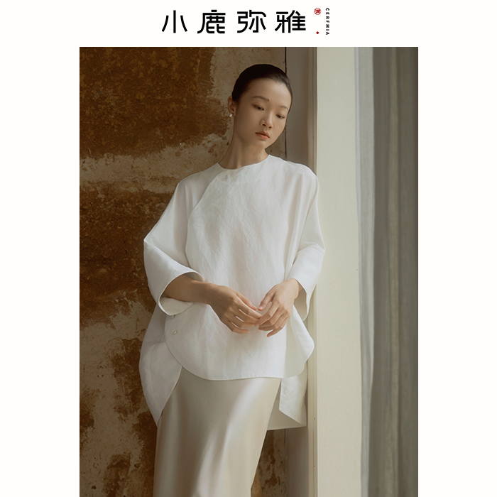 五分袖天丝麻上衣小鹿弥雅新中式