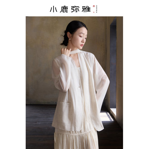 小鹿弥雅《观自在》系列原创新中式天丝亚麻拼接防晒丝带西装薄