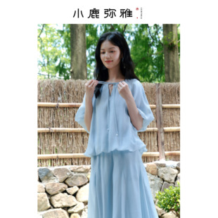 小鹿弥雅《无尽夏》原创设计清新夏日天丝花苞上衣半裙套装