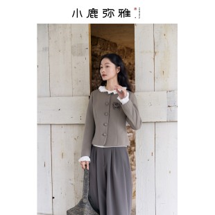 收腰长袖 小鹿弥雅 文艺复古圆领正肩短款 新中式 外套春秋 知秋