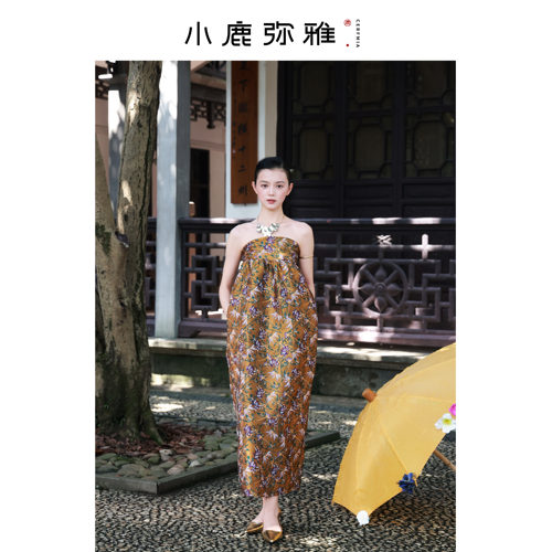 小鹿弥雅《金盏》原创新中式提花抹胸裙新娘晨袍度假礼服裙订婚