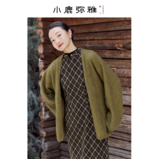小鹿弥雅狐狸绒羊毛拉绒宽松系带针织开衫外套秋冬