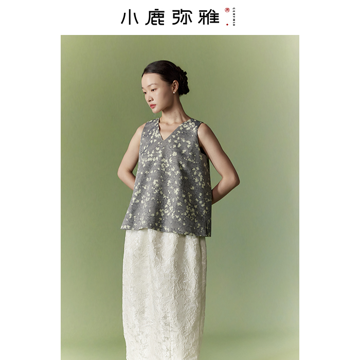 小鹿弥雅《青樱》原创新中式提花无袖A字型背心马甲春秋