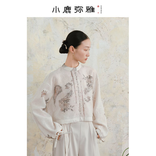 新中式长袖抽绳防晒落肩短上衣