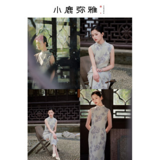 小鹿弥雅《秋序》系列原创设计文艺印花开叉连衣长裙新中式旗袍夏