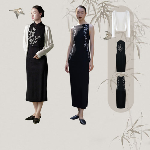 竹旗袍/燕归来连衣裙/白色开衫