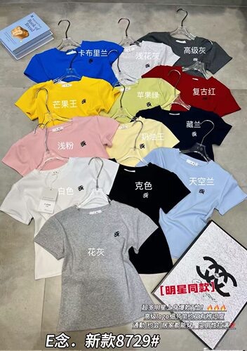 E念8729夏季新款韩版简约高级气质圆领短袖T恤女宽松显瘦百搭上衣